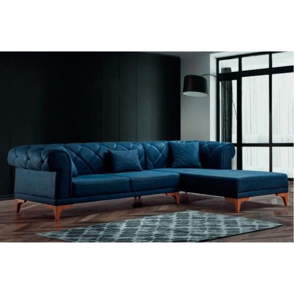 Divano Ad Angolo Divano A L Divano Di Design Divano Imbottito Tessuto Blu Chesterfield-image