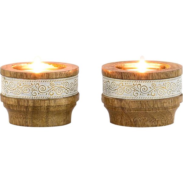 Set Di 2 Portacandele Vintage In Legno Boho Decorazione 5,5Cm-image