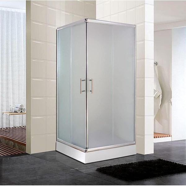 Cabina Doccia 90X135 Cm Con Apertura Angolare In Vetro Temperato Satinato Con Profilo Cromato - Frascio-image