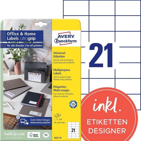 Avery Etichette Universali Zweckform, 70 X 42,3 Mm, Bianco-image