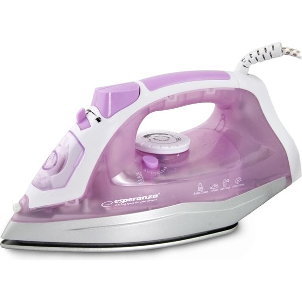 Esperanza EHI004 Iron Dry & Steam Iron Ceramic Soleplate 2400 W Purple, White-image