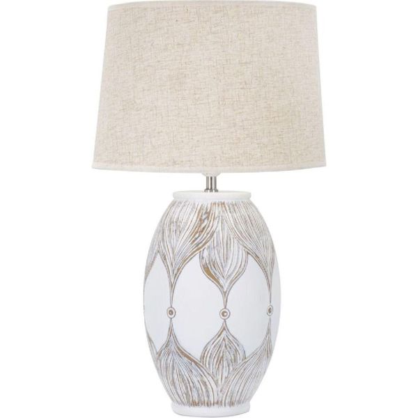 Mauro Ferretti Lampada Da Tavolo Atene Ovale E27 Ø 38X67 Cm Bianco Lavato Marrone-image