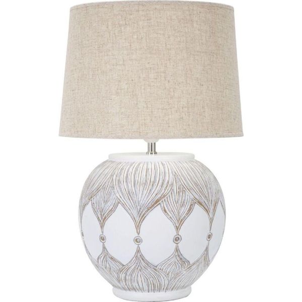 Lampada Da Tavolo 38 X 59 X 38 Cm In Resina Metallo Tessuto Bianco Beige-image