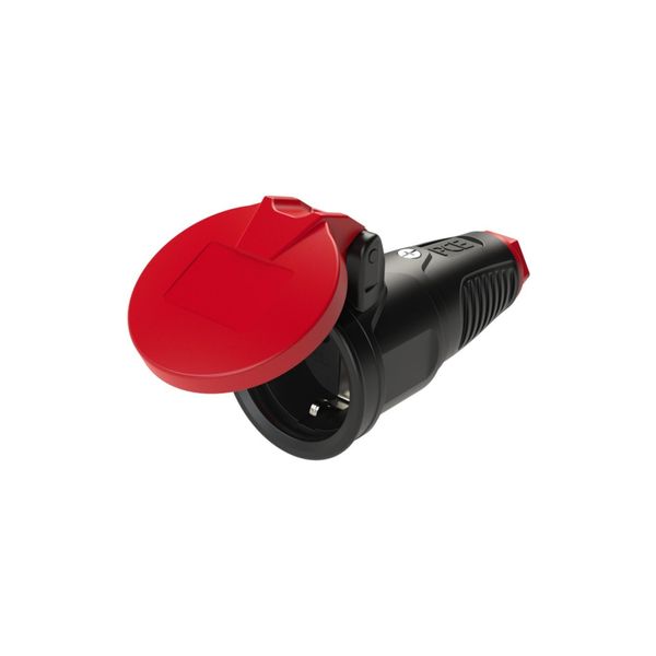 Schutzkontaktkupplung IP54 Vollgummi+Klappdeck. 16A / 250V AC / 3P (2P+E) ; PCE (9003399465284)-image