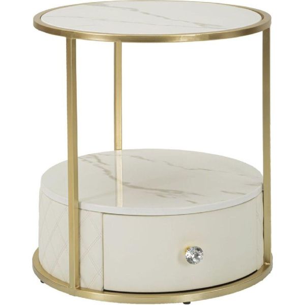 Mauro Ferretti Comodino Sharon Ø 43X48 Cm Oro Bianco-image