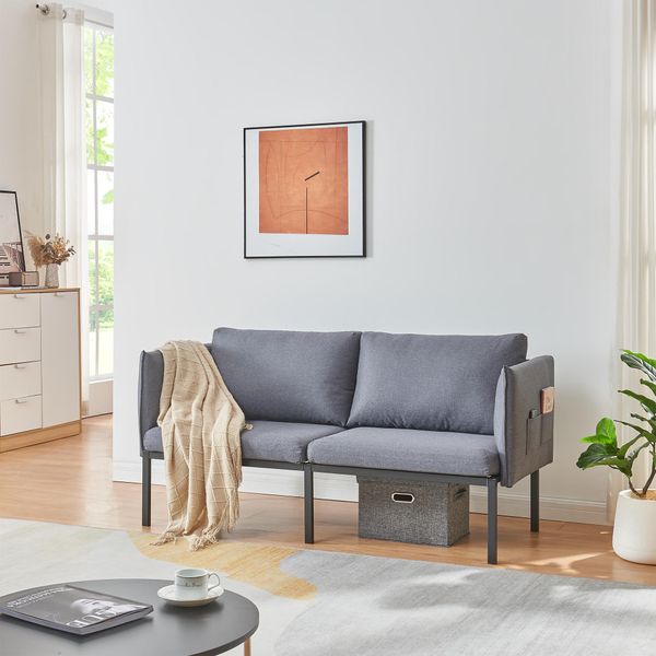 Divano A 2 Posti 'Kamar' Imbottito Con Cuscini Di Schienale 69 X 158 X 63 Cm Grigio Scuro-image