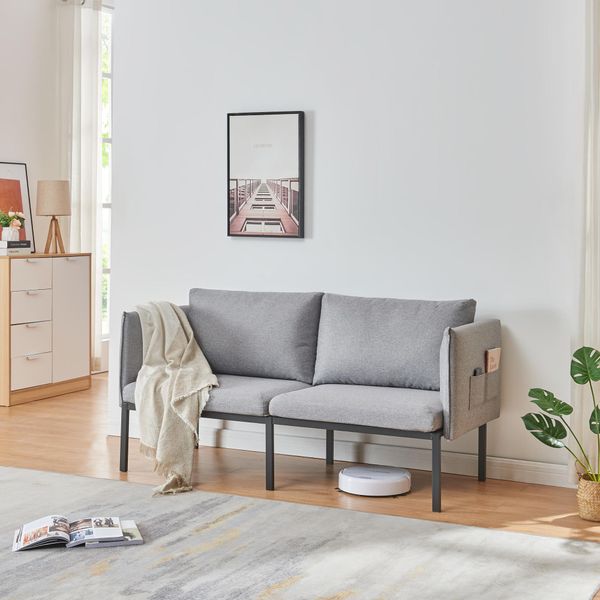 Divano A 2 Posti 'Kamar' Imbottito Con Cuscini Di Schienale 69 X 158 X 63 Cm Grigio-image