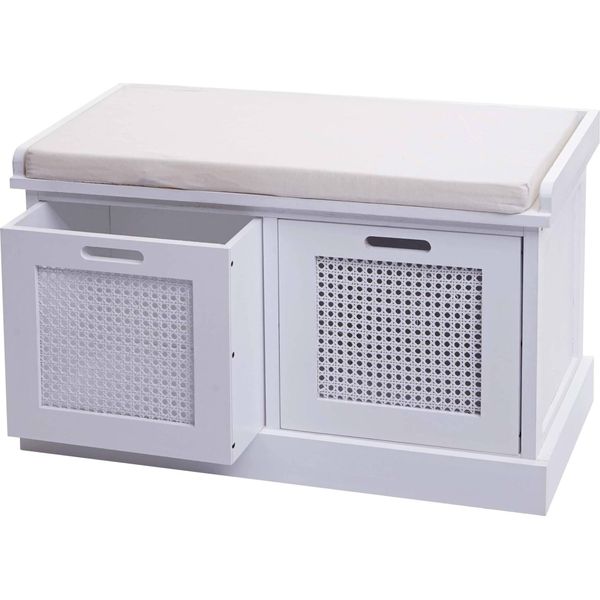 Panca HWC-J49, Panca Imbottita Panca Armadio, Cuscini Portaoggetti Vano Portaoggetti 47X75X40Cm ~ Bianco, Rivestimento Bianco Panna-image