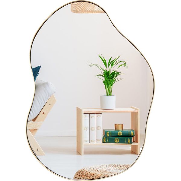 Costway Specchio Da Parete Irregolare Con Riflesso Hd, Cornice In Legno, Specchio Asimmetrico 78X56Cm-image
