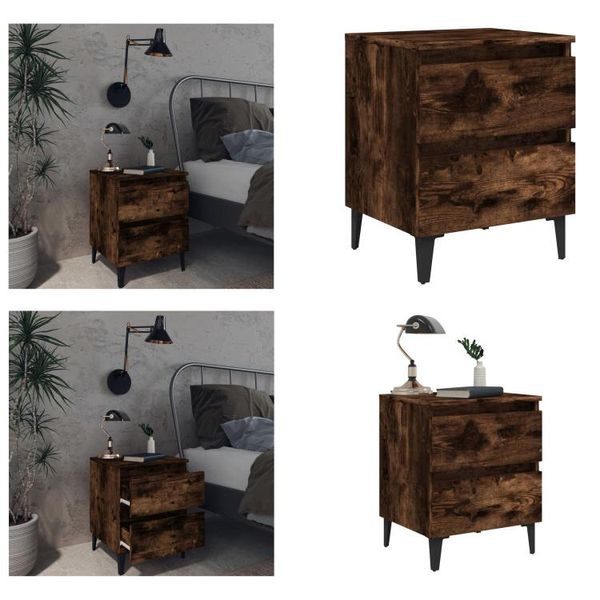 Vidaxl Comodino Con Gambe In Metallo Rovere Affumicato 40X35X50 Cm - Comodino - Comodini - Mobile Da Letto - Tavolino-image