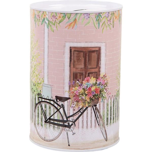 Clayre & Eef Salvadanai Ø 10X15 Cm Rosa Metallo Bicicletta-image