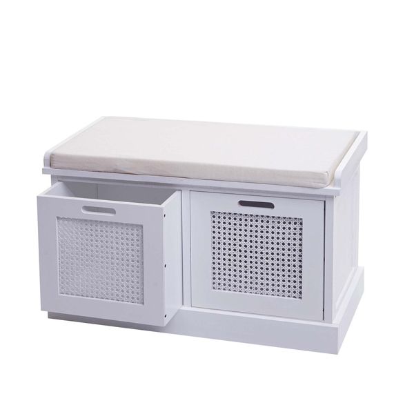Sitzbank MCW-J49, Polsterbank Garderobenbank, Kissen Aufbewahrungsboxen Staufach 47X75X40Cm ~ Weiß, Polster Creme--image