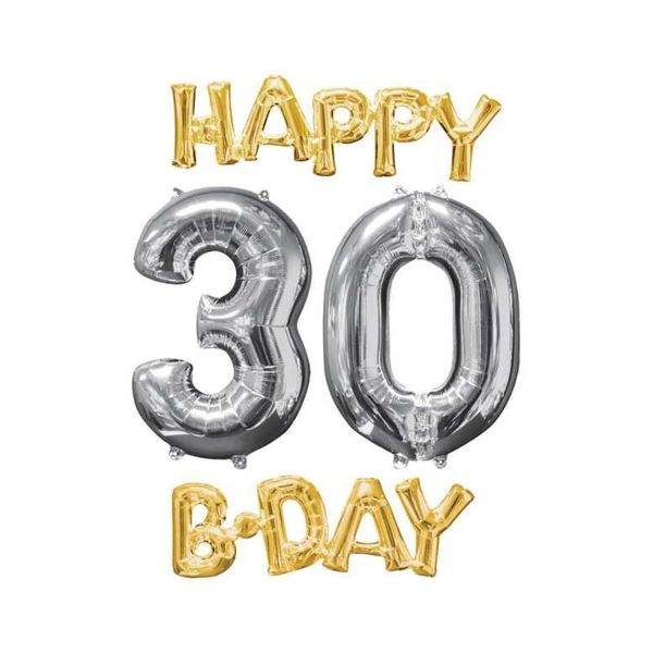 30. Palloncini In Alluminio Per Compleanno Happy Birthday 4 Pezzi Oro-Argento-image