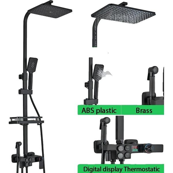Set Doccia, Comando Termostatico, Superficie Classica In Ottone, Termostato Nero-image