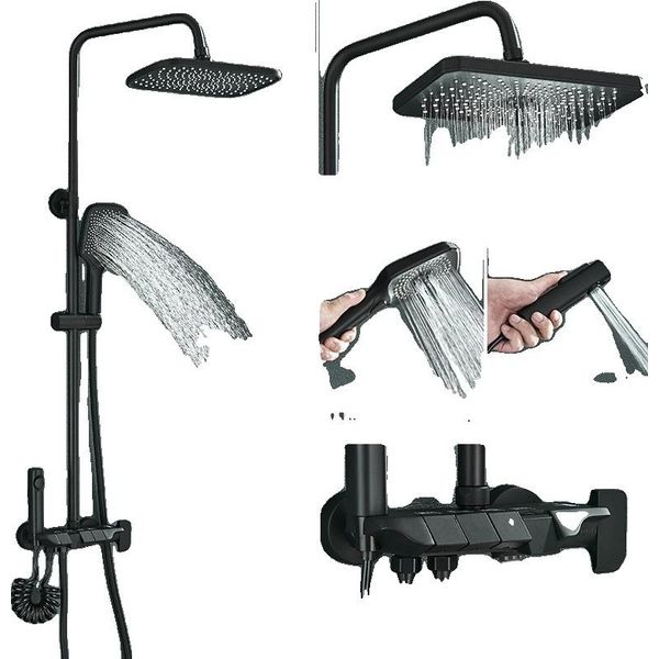 Set Di Sistemi Doccia, Struttura In Ottone Resistente, Opzioni Doccia Versatili, Nero-image