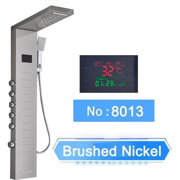 Pannello Doccia A Led, Nichel Spazzolato, Display Temperatura Acqua, Nichel Spazzolato 8013-image