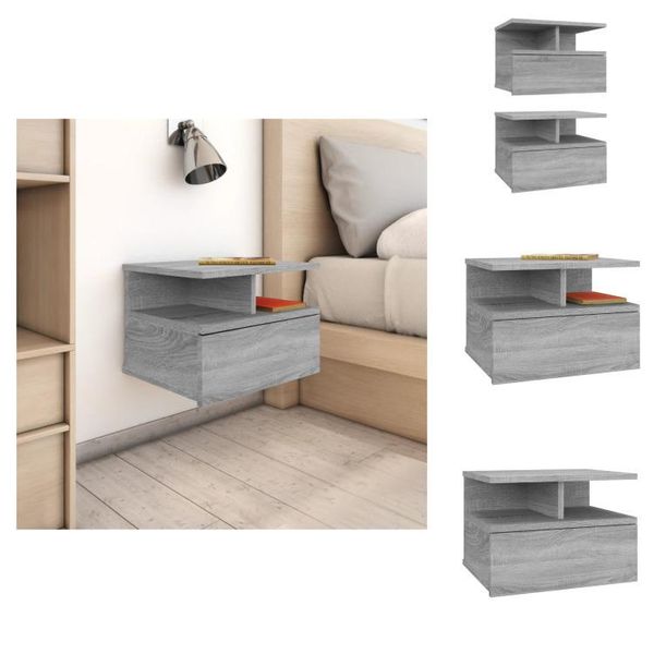 Vidaxl Comodino 2 Pezzi Sospeso Grigio Sonoma 40X31X27 Cm Materiale A Base Di Legno - Comodini-image