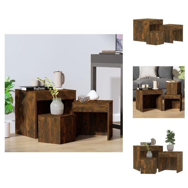 Vidaxl Tavolini 3 Pz. Materiale A Base Di Legno Di Quercia Affumicata - Tavolini-image