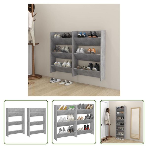 The Living Store Scarpiere A Muro 2 Pz. Grigio Cemento 60X18X90 Cm Materiale A Base Di Legno-image