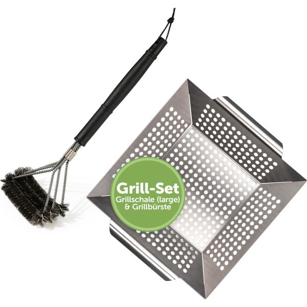 Blumtal Spazzola Per Griglia In Acciaio Inox E Vassoio Per Griglia (Grande) In Acciaio Inox - Spazzole Per Griglia A Gas - Cestino Per Griglia 29,5 X 29,5 X 6 Cm-image