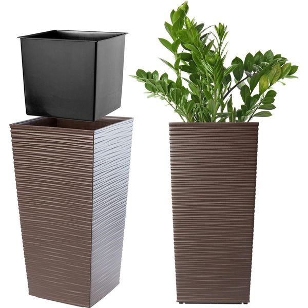 Vaso Per Piante Kadax Con Vaso Interno, Altezza 36,5 Cm, Moka - Vaso Per Fiori Resistente Alle Intemperie Per Interni Ed Esterni, Ideale Per Giardino, Balcone E Terrazza, Per Piantare, Decorare E Come Elegante Fioriera-image