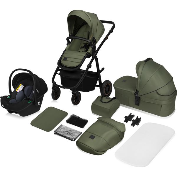 Lionelo Amber - Passeggino 3 In 1 - Set Sportivo, Seggiolino, Navicella Fissa, Seggiolino Auto, Borsa, Zanzariera, Parapioggia - Green Forest-image