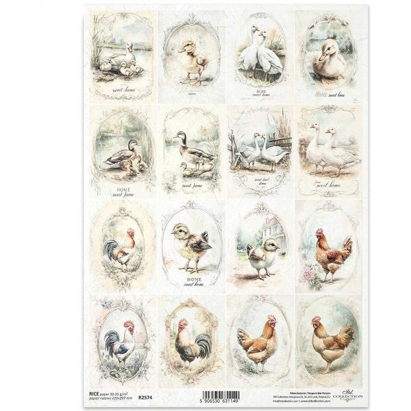 Itd Carta Di Riso Decoupage Tecnica Artigianale Tovagliolo Di Carta-R2574 Galline, Galli, Anatre, Oche-image