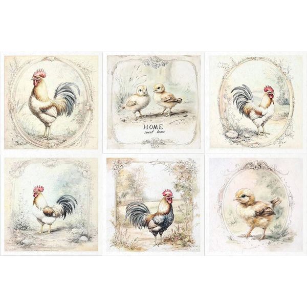 Set Di Carta Di Riso Per Artigianato - Itd - RSM161 Galli E Galline-image