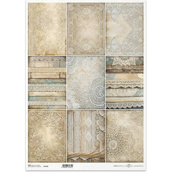 Carta Di Riso Per Decoupage Carta Artigianale Per Decoupage A3 ITD-1328L Tavole Di Pizzo-image