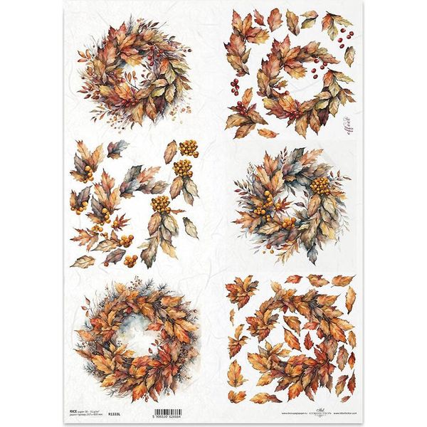 Carta Di Riso Per Decoupage Carta Artigianale Per Decoupage A3 ITD-1333L Fiori Di Foglie D'autunno-image