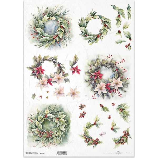 Carta Di Riso Per Decoupage Carta Artigianale Per Decoupage A3 ITD-1272L Ghirlande Natalizie Stella Di Natale-image