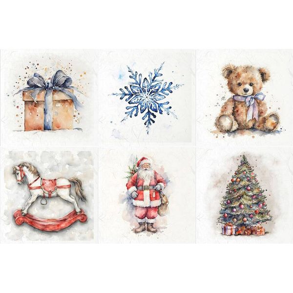 Set Di Carta Craft Per Scrapbooking Riso - Itd - RSM142 Babbo Natale, Cavallo A Dondolo, Orsacchiotto, Fiocco Di Neve, Regalo-image
