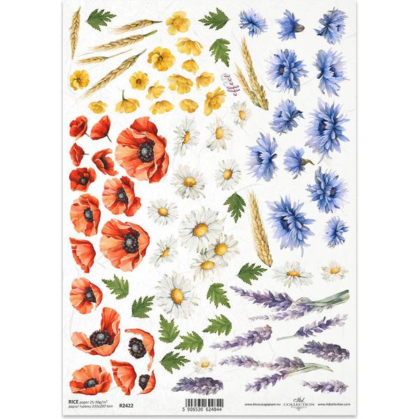 Itd Carta Di Riso Decoupage Tecnica Artigianale Tovagliolo Di Carta-R2422 Fiori Estivi Papaveri Fiordalisi-image