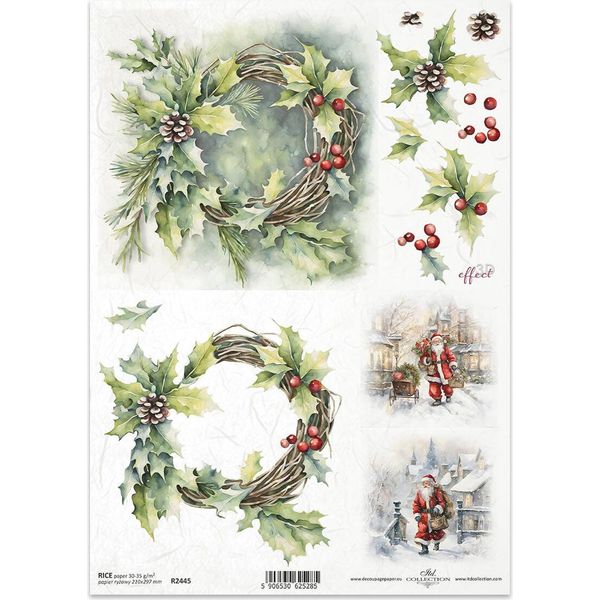Itd Carta Di Riso Decoupage Tecnica Artigianale Tovagliolo Di Carta-R2445 Ghirlande Natalizie Babbo Natale-image