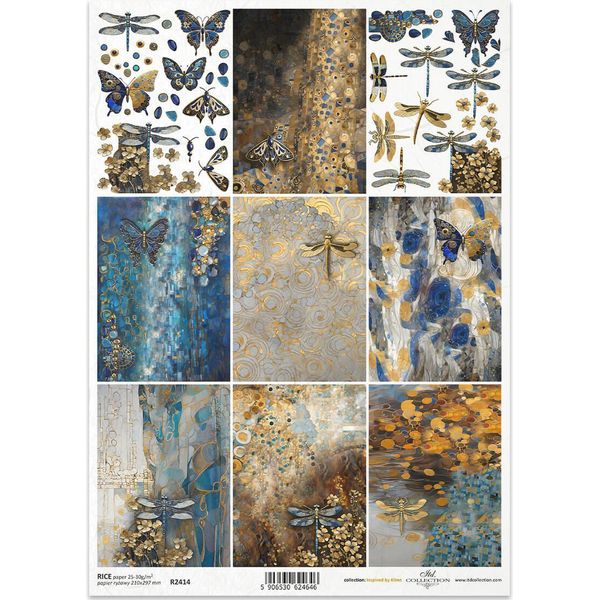 Itd Carta Di Riso Decoupage Artigianale Tecnica Dei Tovaglioli Di Carta-R2414 Farfalle Libellule - Ispirato A Klimt-image