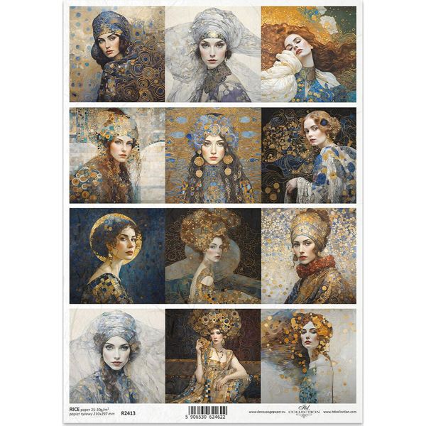 Itd Carta Di Riso Decoupage Artigianale Tecnica Dei Tovaglioli Di Carta-R2413 Donne, Mosaici, Motivi Art Nouveau - Ispirato A Klimt-image
