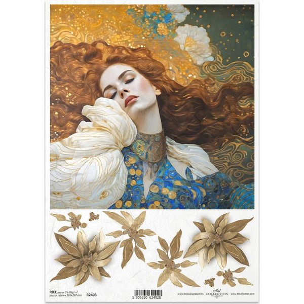 Itd Carta Di Riso Decoupage Tecnica Artigianale Tovagliolo Di Carta-R2403 Decorativo Fiore Femminile - Ispirato A Klimt-image