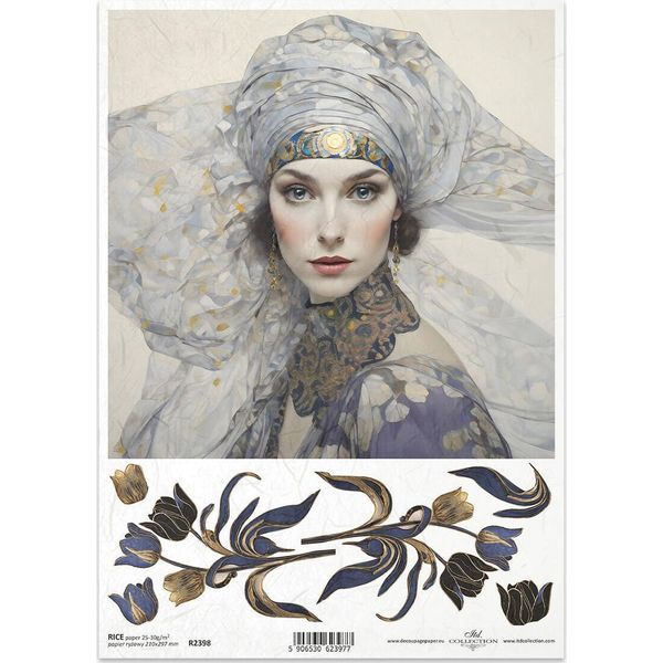 Itd Carta Di Riso Decoupage Artigianato Carta Tovagliolo Tecnica-R2398 Donna Fiori Tulipani - Ispirato A Klimt-image