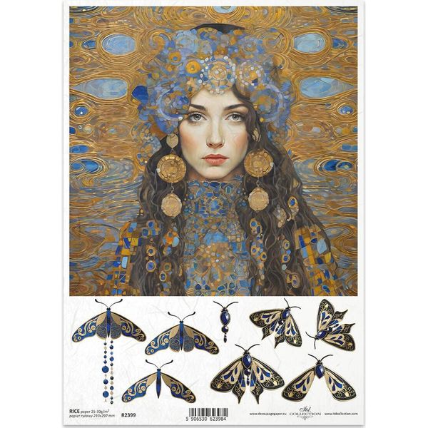 Itd Carta Di Riso Decoupage Artigianato Carta Tovagliolo Tecnica-R2399 Donna Farfalla Pietre Gemme - Ispirato A Klimt-image