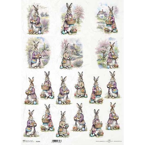 Carta Di Riso Per Decoupage A3 ITD-1208L Coniglietto Con Uova Di Pasqua-image