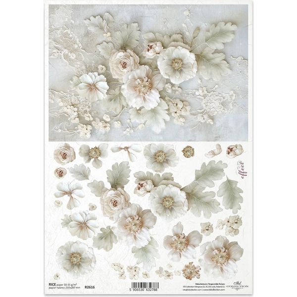 Carta Di Riso Per Decoupage Carta Artigianale Per Decoupage A4 R2616 Fiori Foglie 3D-image