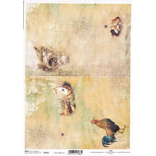 Itd Carta Di Riso Tecnica Del Tovagliolo Di Carta Morbida Per Decoupage, Vedute Rurali, Galli, Galline, Vecchio Mulino R2187-image