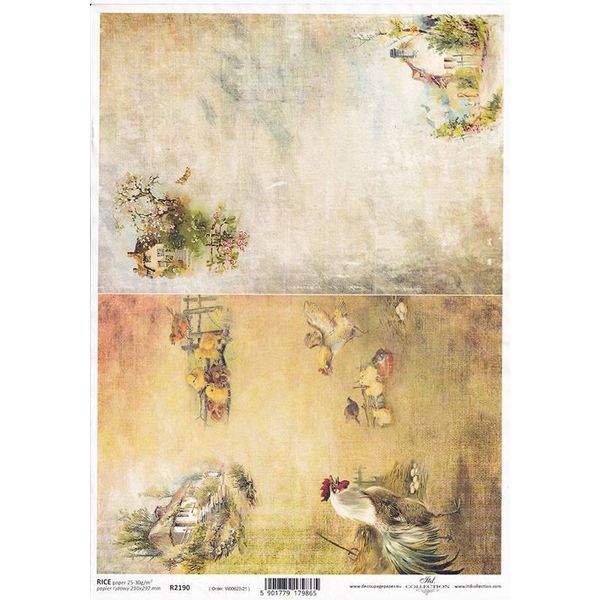 Itd Carta Di Riso Decoupage Carta Artigianale Tecnica Tovagliolo Di Carta Morbida, Panorami Rurali, Galli, Galline R2190-image