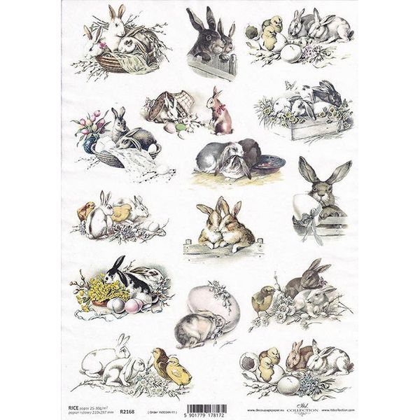 Itd Carta Di Riso Decoupage Tecnica Tovagliolo Di Carta Morbida, Galline, Coniglietti Di Pasqua R2168-image