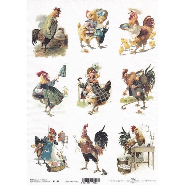 Itd Carta Di Riso Decoupage Carta Artigianale Tecnica Tovagliolo Di Carta Morbida, Galline, Galletti In Abiti R2165-image