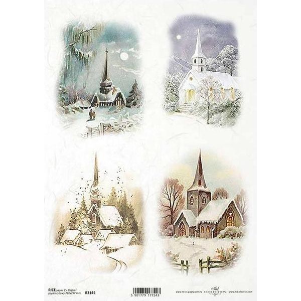 Itd Carta Di Riso Decoupage Carta Artigianale Tecnica Tovagliolo Di Carta Morbida, Panorami Invernali, Chiesa R2145-image
