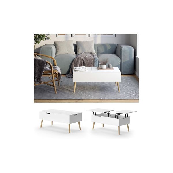 Vicco Couchtisch Riga Weiß 100 X 50 Cm Ausziehbar Wohnzimmer-image