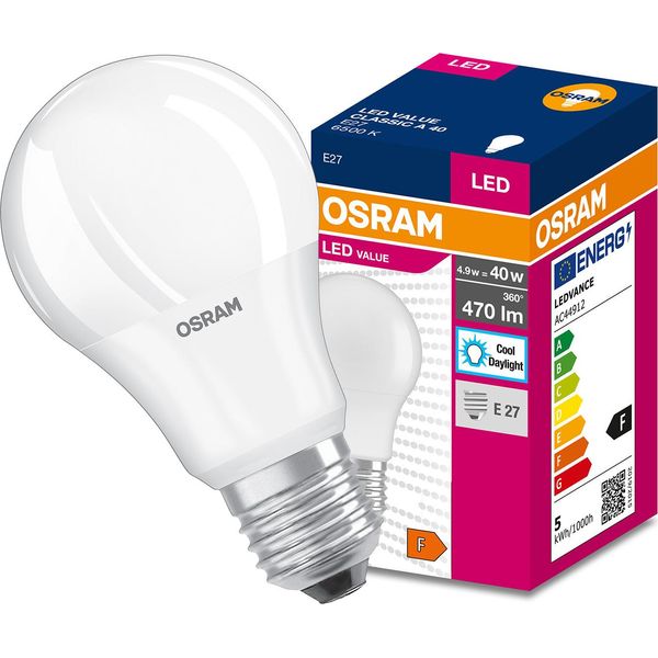 Lampadina Led E27 A55 4,9W = 40W 470Lm 6500K Freddo 200° Osram Value-image
