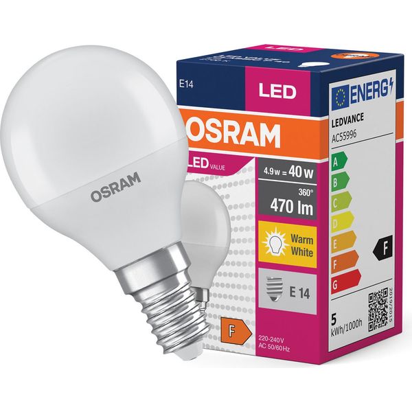 Osram Led Value Classic P 4,95W Bianco Caldo E14 4058075147898 Come 40W-image