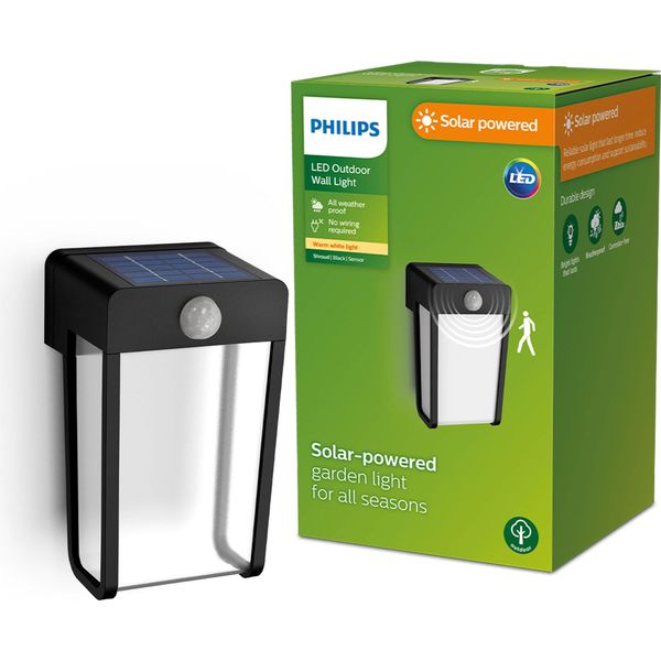 Led Shroud 2,3W 2700K 250Lm IP44 Nero Philips Lampada Solare Da Parete Con Sensore Di Movimento-image